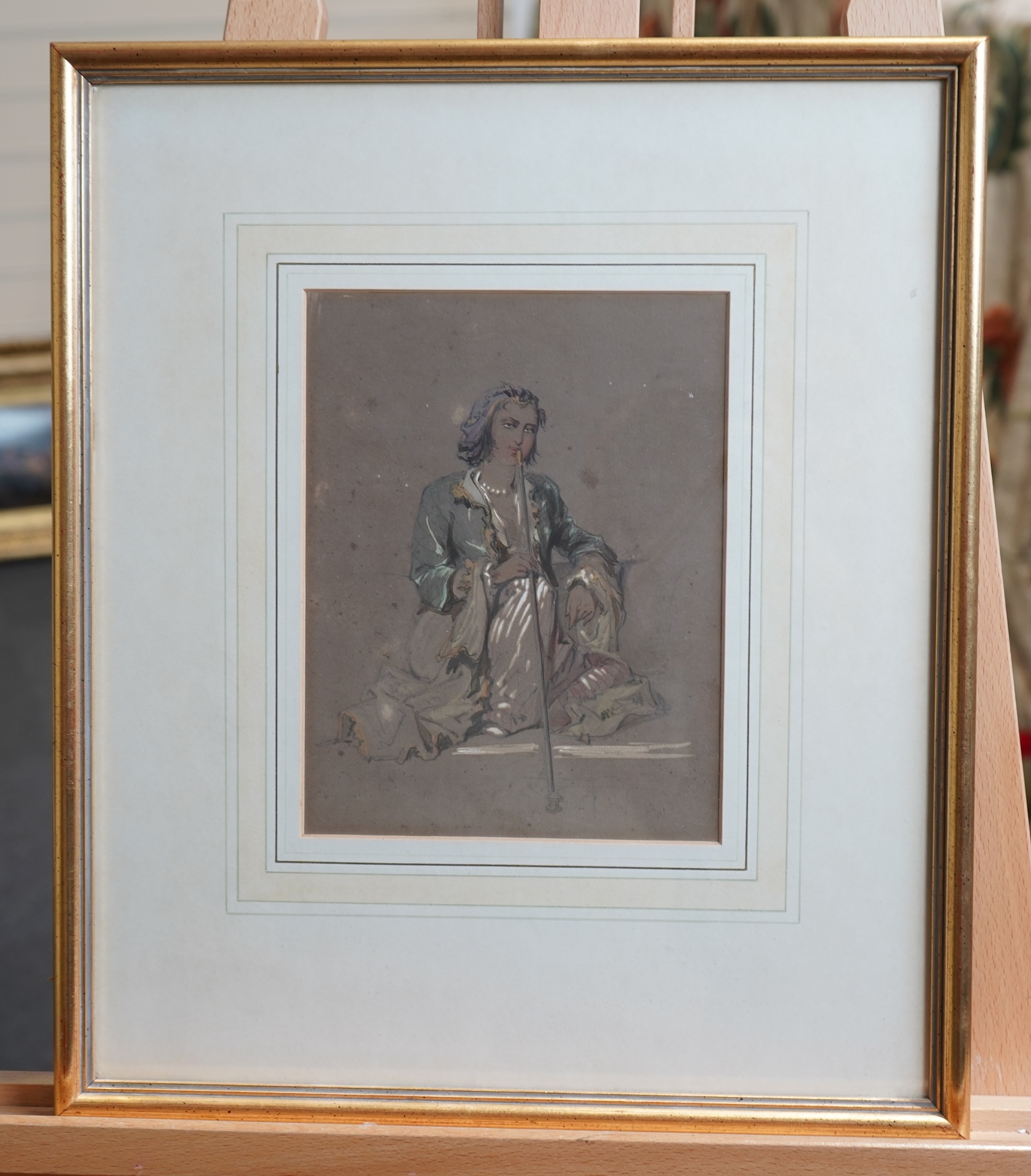 Amedeo Preziosi, Maltese 1816-1882, Study of a seated woman smoking an opium pipe